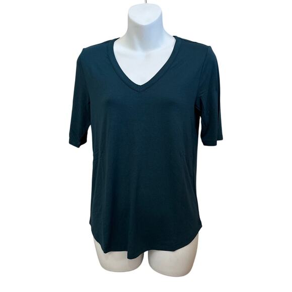 Universal Standard Martha V-Neck Stovepipe Sleeve Tee Shirt Teal Size 4XS US 0 - Picture 1 of 5